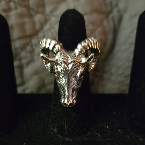 Silver Tone Ram's Head Ring